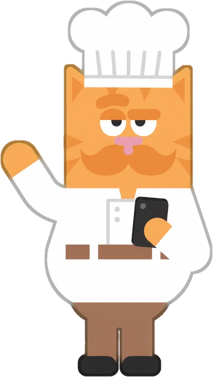 Pan waving hello with a phone in his other paw.